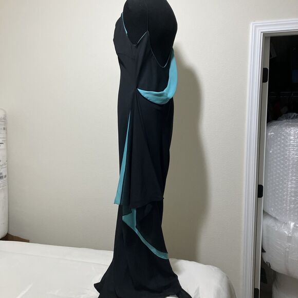 Thea Dora Black Teal Formal Cocktail Evening Prom HoCo Maxi Wrap Dress Sz L Y2K - Picture 2 of 12